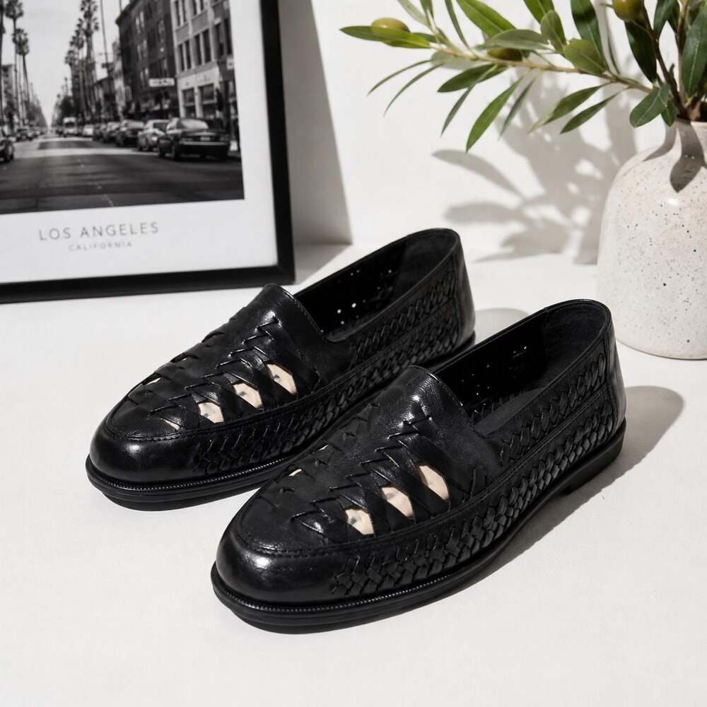 Giorgio Brutini Black Leather Woven Cut-Out Loafers